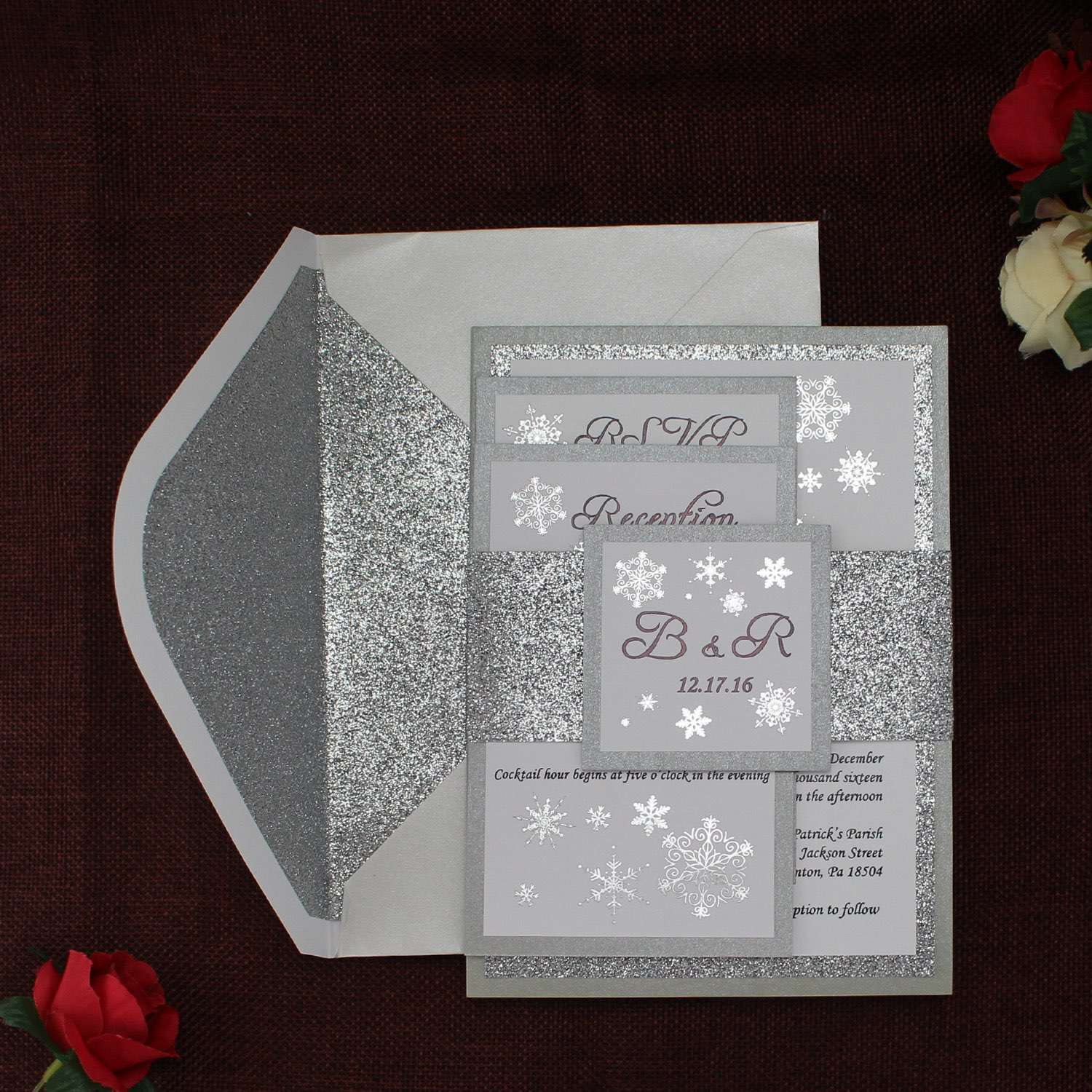 Glitter Invitation Card with Paper Tape Christmas Greeting Card with Envelope 